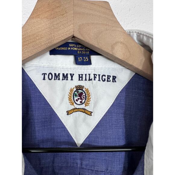 Tommy Hilfiger Blue White Collar Men’s Dress Shirt 17-35 - Picture 2 of 5